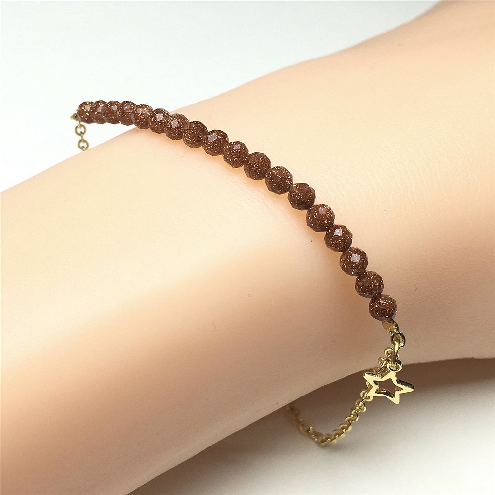 Gold Sandstone Goldstone Linked Bracelet Custom Beads Adjustable Beads Stone Bracelet