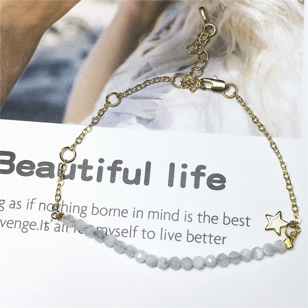 Moonstone Gemstone Adjustable Bracelet Tiny Beads Gemstone Gold Plated Chain Linked Bracelet for Women