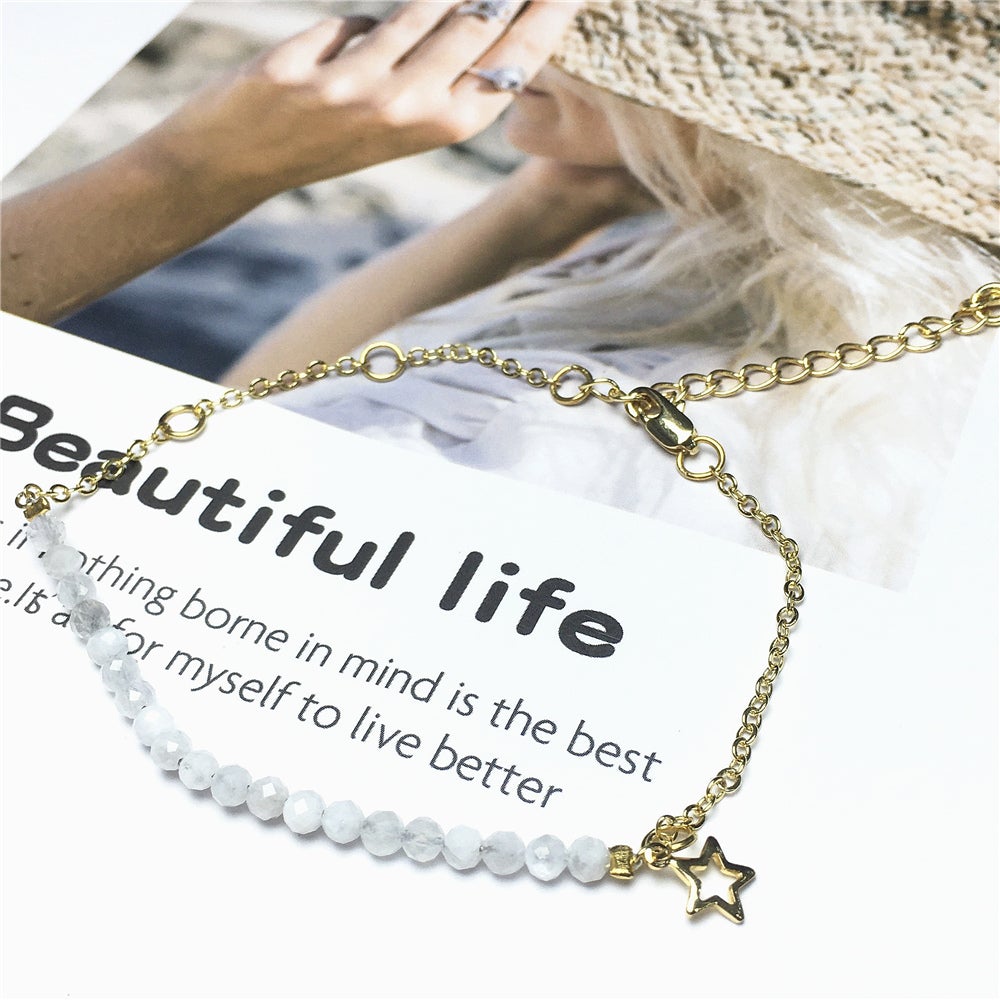 Moonstone Gemstone Adjustable Bracelet Tiny Beads Gemstone Gold Plated Chain Linked Bracelet for Women
