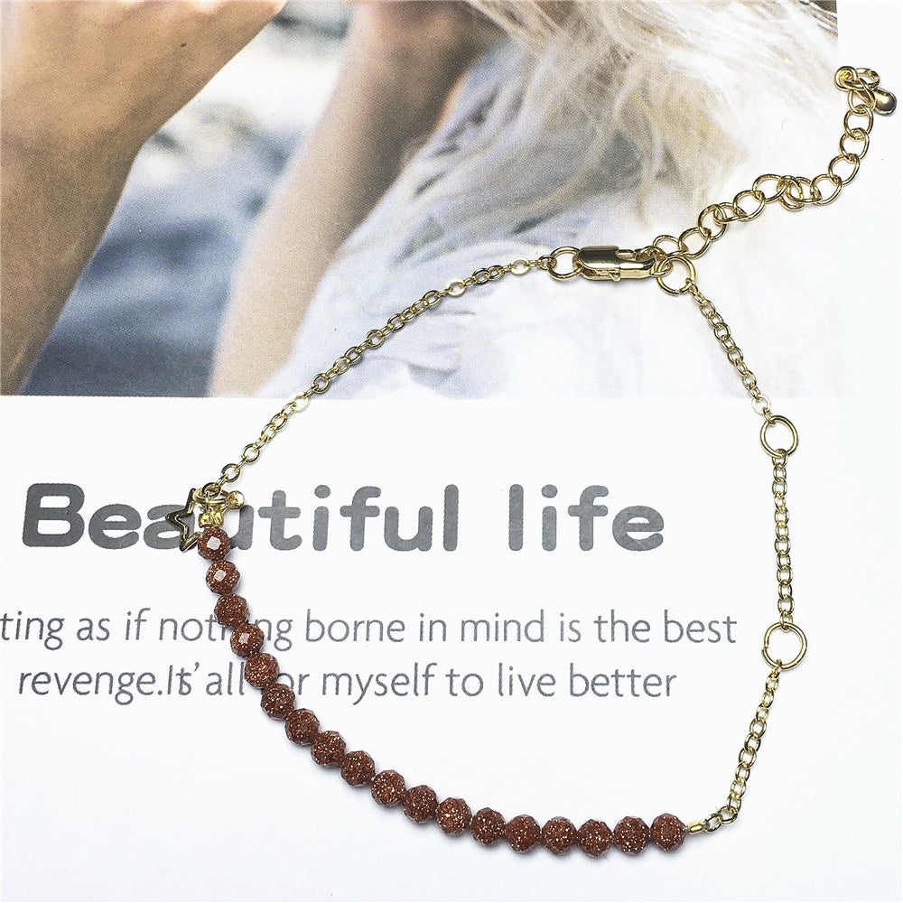 Gold Sandstone Goldstone Linked Bracelet Custom Beads Adjustable Beads Stone Bracelet