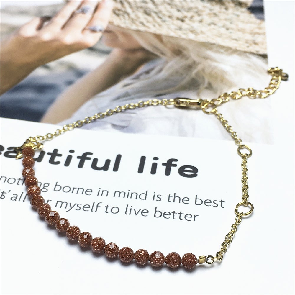 Gold Sandstone Goldstone Linked Bracelet Custom Beads Adjustable Beads Stone Bracelet
