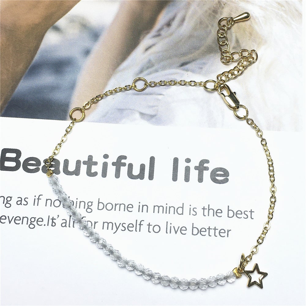 Clear Quartz Gemstone Linked Bracelet Custom Beads Adjustable Beads Stone Bracelet