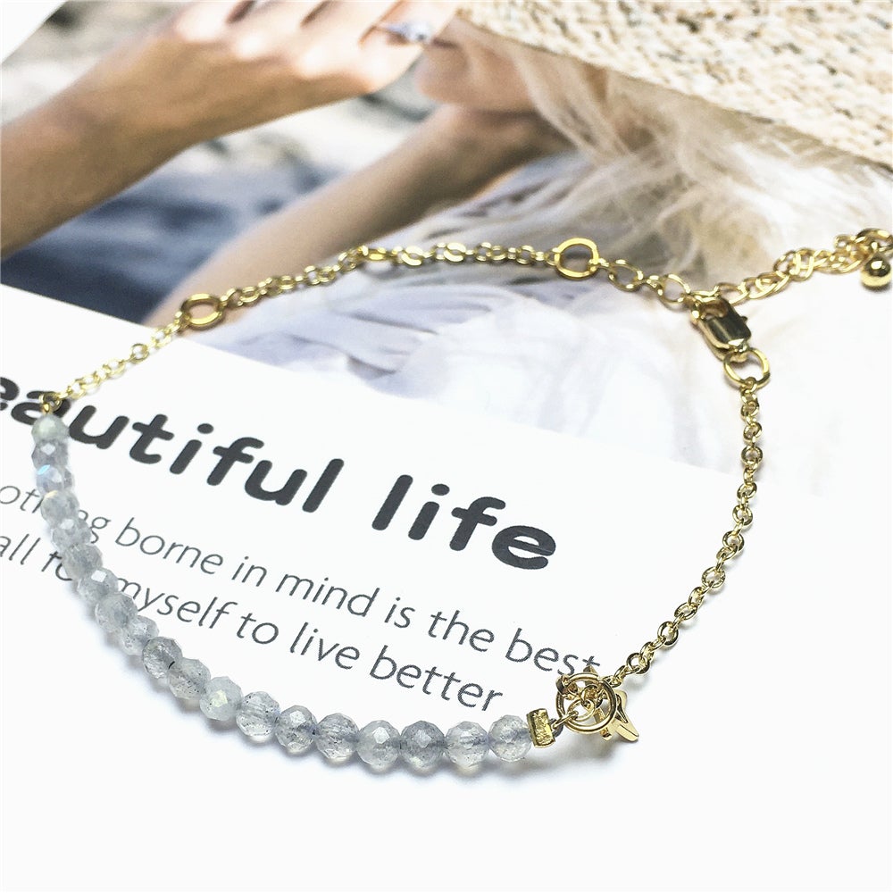 Labradorite Gemstone Adjustable Bracelet Tiny Beads Gemstone Gold Plated Chain Linked Bracelet for Women