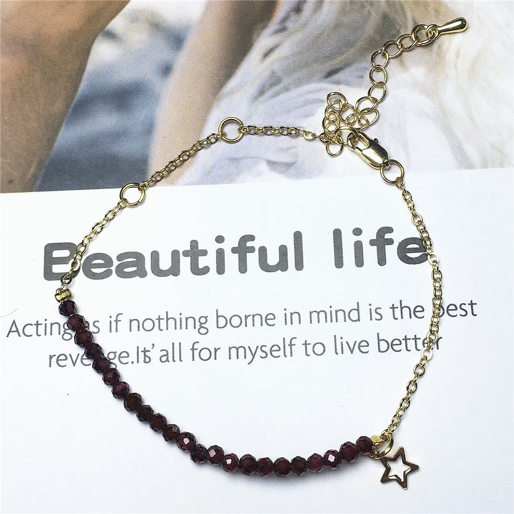 Garnet Gemstone Adjustable Bracelet Tiny Beads Gemstone Gold Plated Chain Linked Bracelet for Women