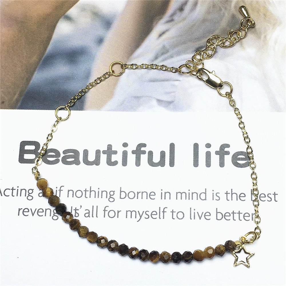 Tiger Eyes Gemstone Adjustable Bracelet Tiny Beads Gemstone Gold Plated Chain Linked Bracelet for Women