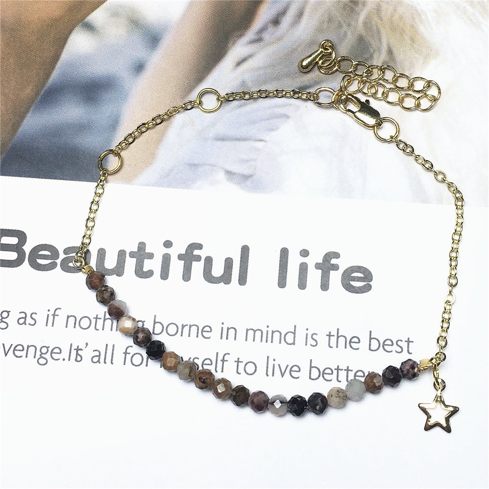 Pink Rhododnite Gemstone Adjustable Bracelet Tiny Beads Gemstone Gold Plated Chain Linked Bracelet for Women
