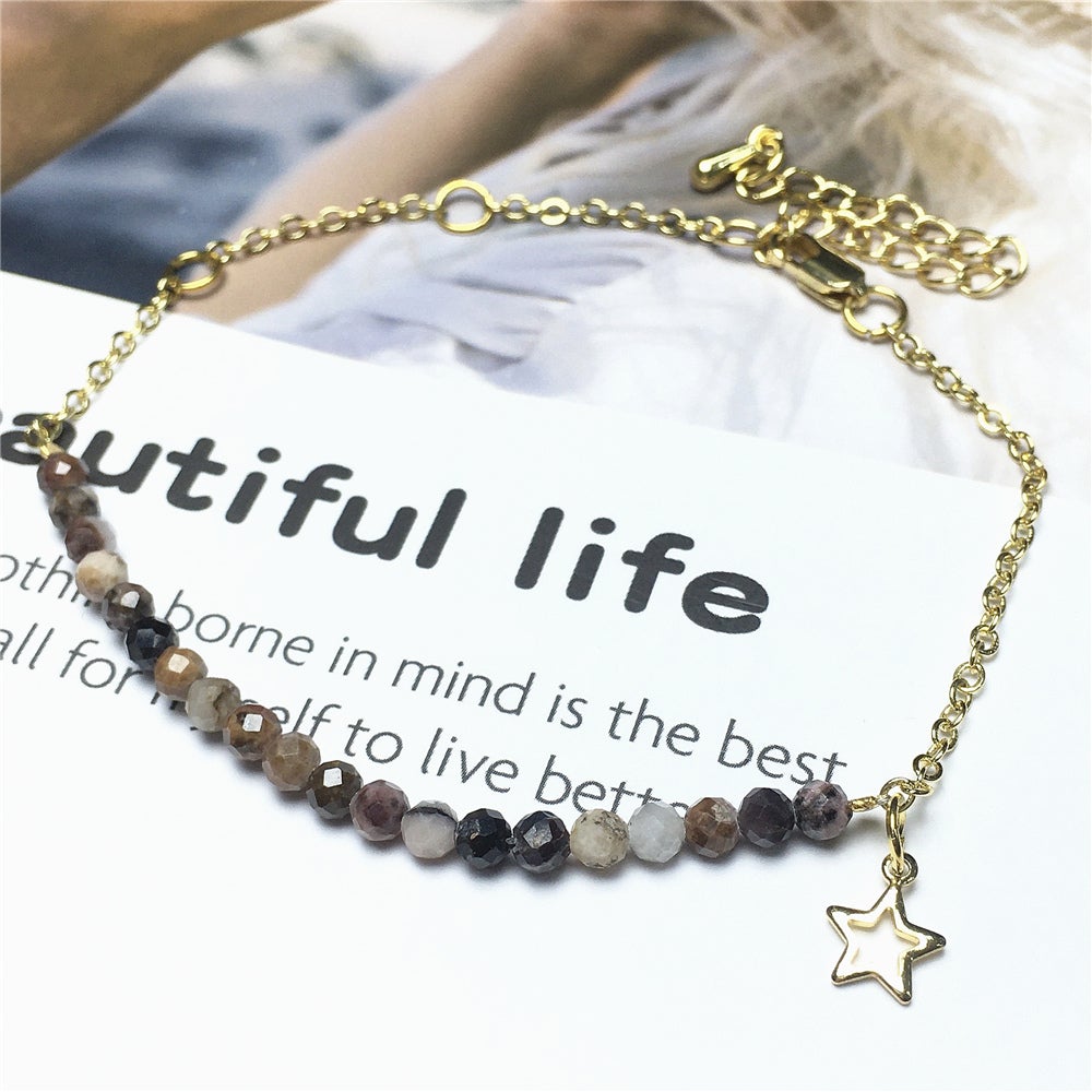 Pink Rhododnite Gemstone Adjustable Bracelet Tiny Beads Gemstone Gold Plated Chain Linked Bracelet for Women