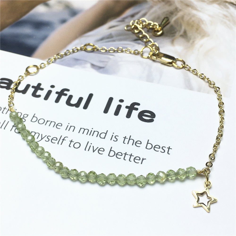 Peridot Gemstone Adjustable Bracelet Tiny Beads Gemstone Gold Plated Chain Linked Bracelet for Women