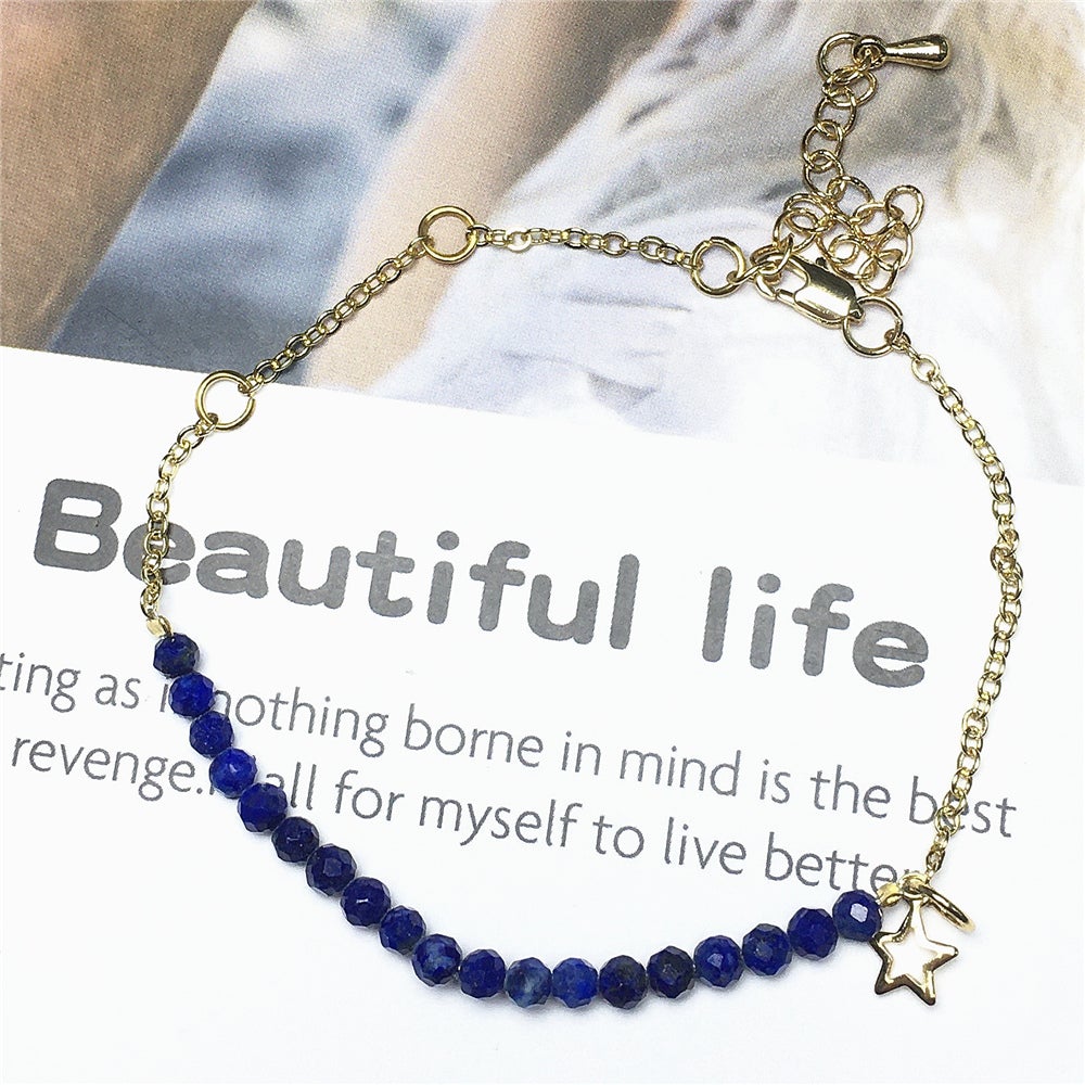 Lapis Lazuli Gemstone Linked Bracelet Custom Beads Adjustable Beads Stone Bracelet