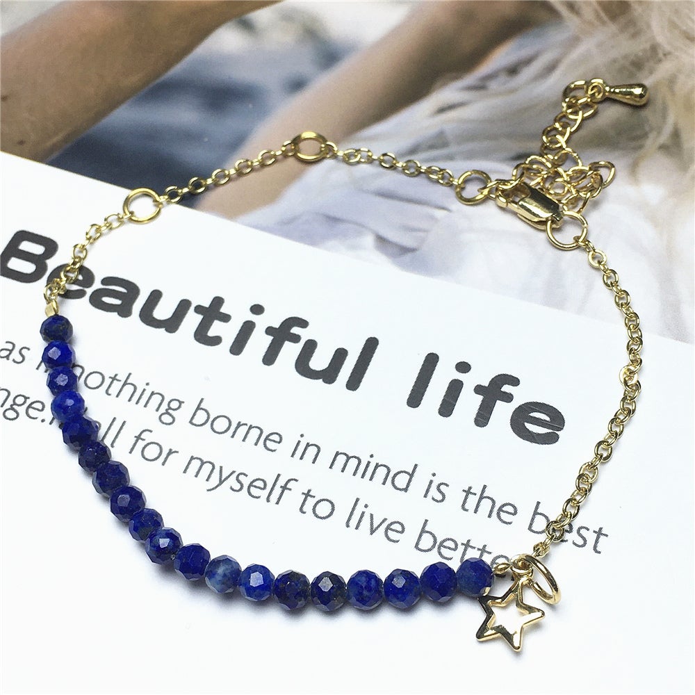Lapis Lazuli Gemstone Linked Bracelet Custom Beads Adjustable Beads Stone Bracelet