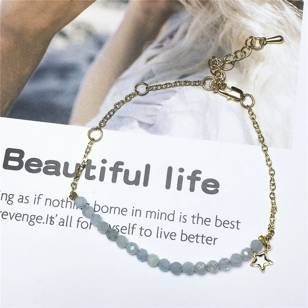 Aquamarine Gemstone Adjustable Bracelet Tiny Beads Gemstone Gold Plated Chain Linked Bracelet for Women