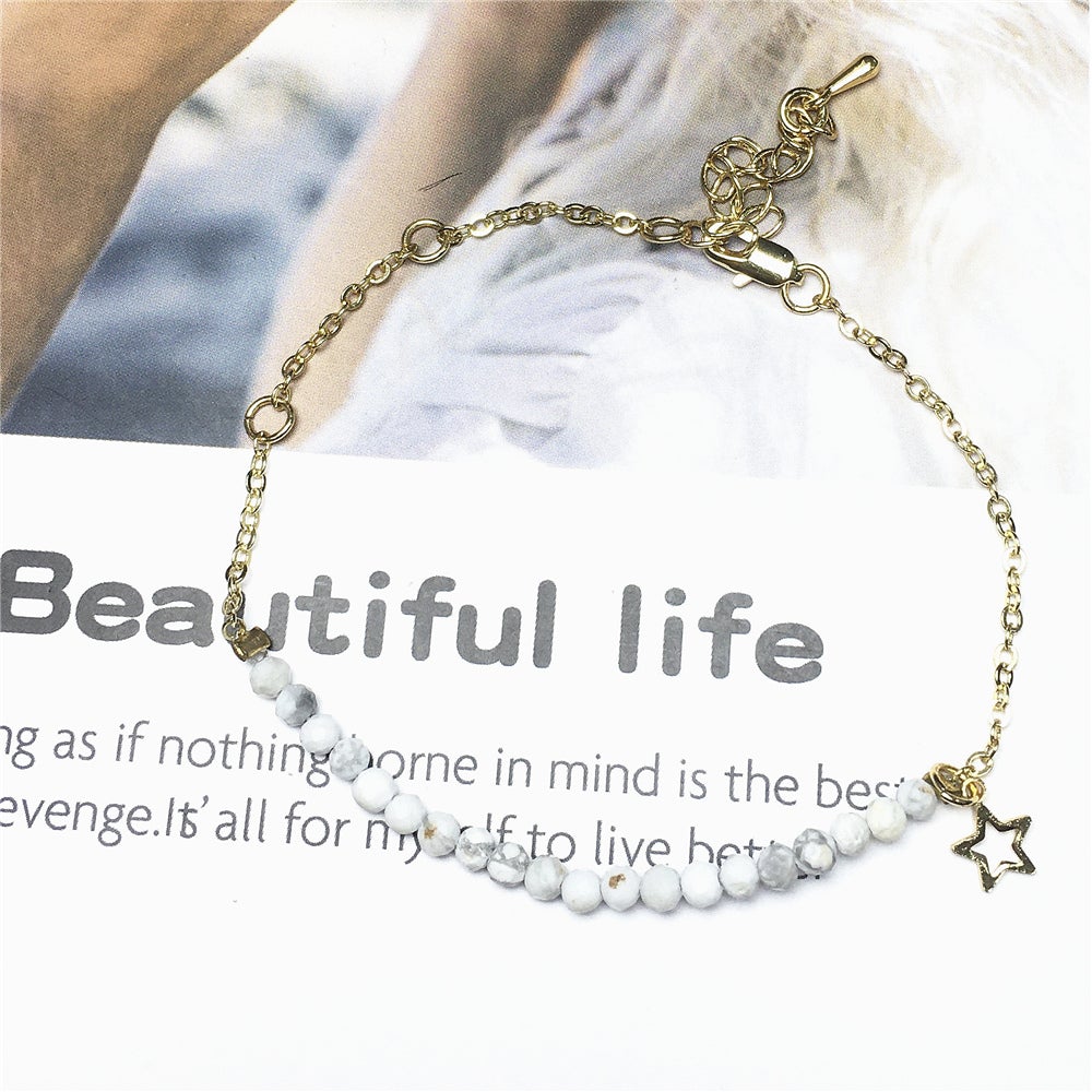 Howlite Gemstone Adjustable Bracelet Tiny Beads Gemstone Gold Plated Chain Linked Bracelet for Women