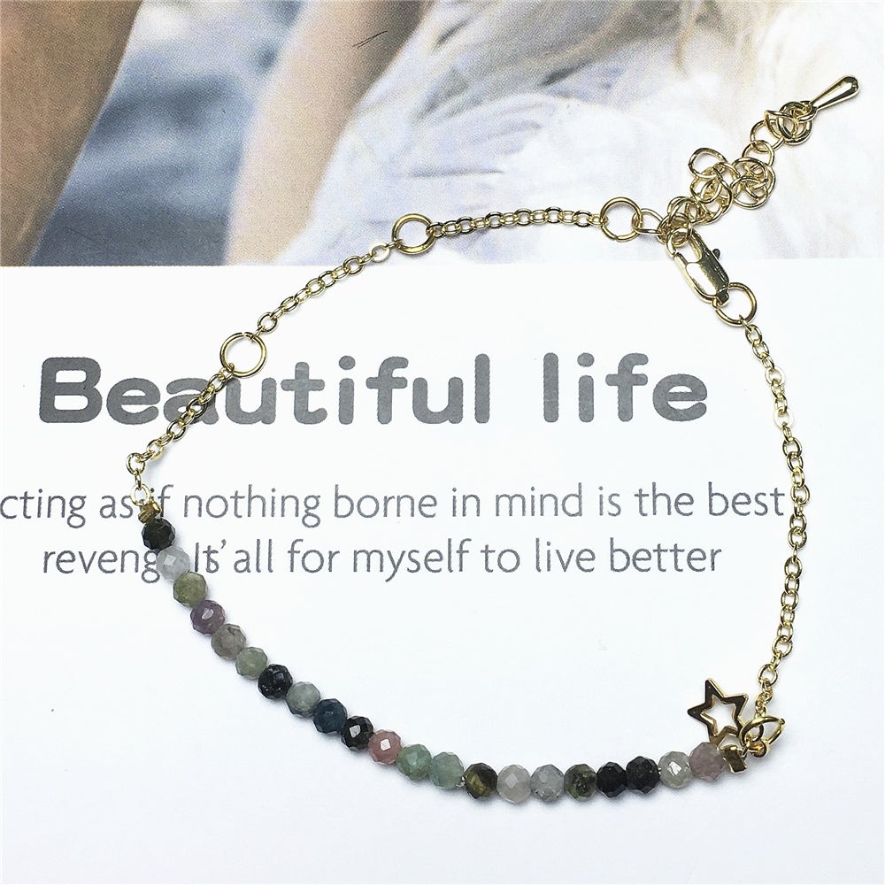 Tourmaline Gemstone Adjustable Bracelet Tiny Beads Gemstone Gold Plated Chain Linked Bracelet for Women