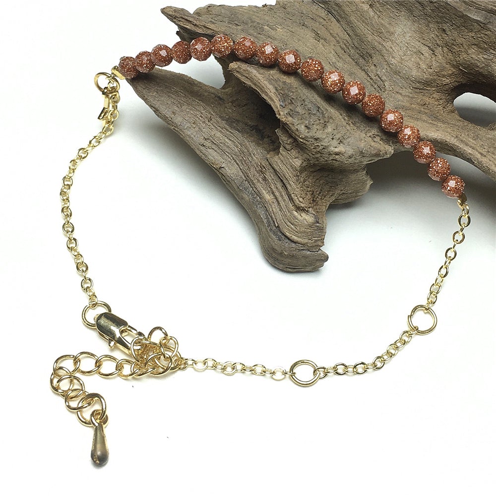 Gold Sandstone Goldstone Linked Bracelet Custom Beads Adjustable Beads Stone Bracelet