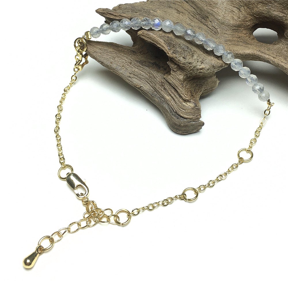Labradorite Gemstone Adjustable Bracelet Tiny Beads Gemstone Gold Plated Chain Linked Bracelet for Women