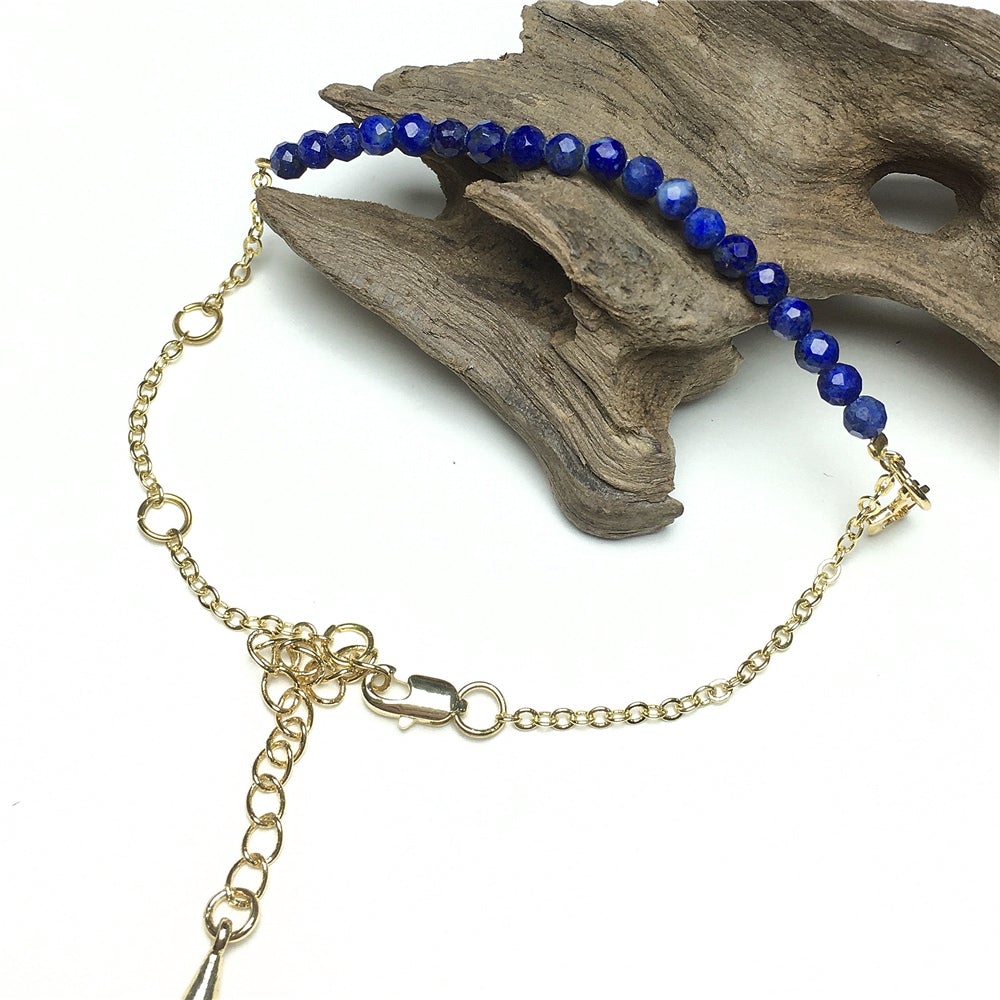Lapis Lazuli Gemstone Linked Bracelet Custom Beads Adjustable Beads Stone Bracelet