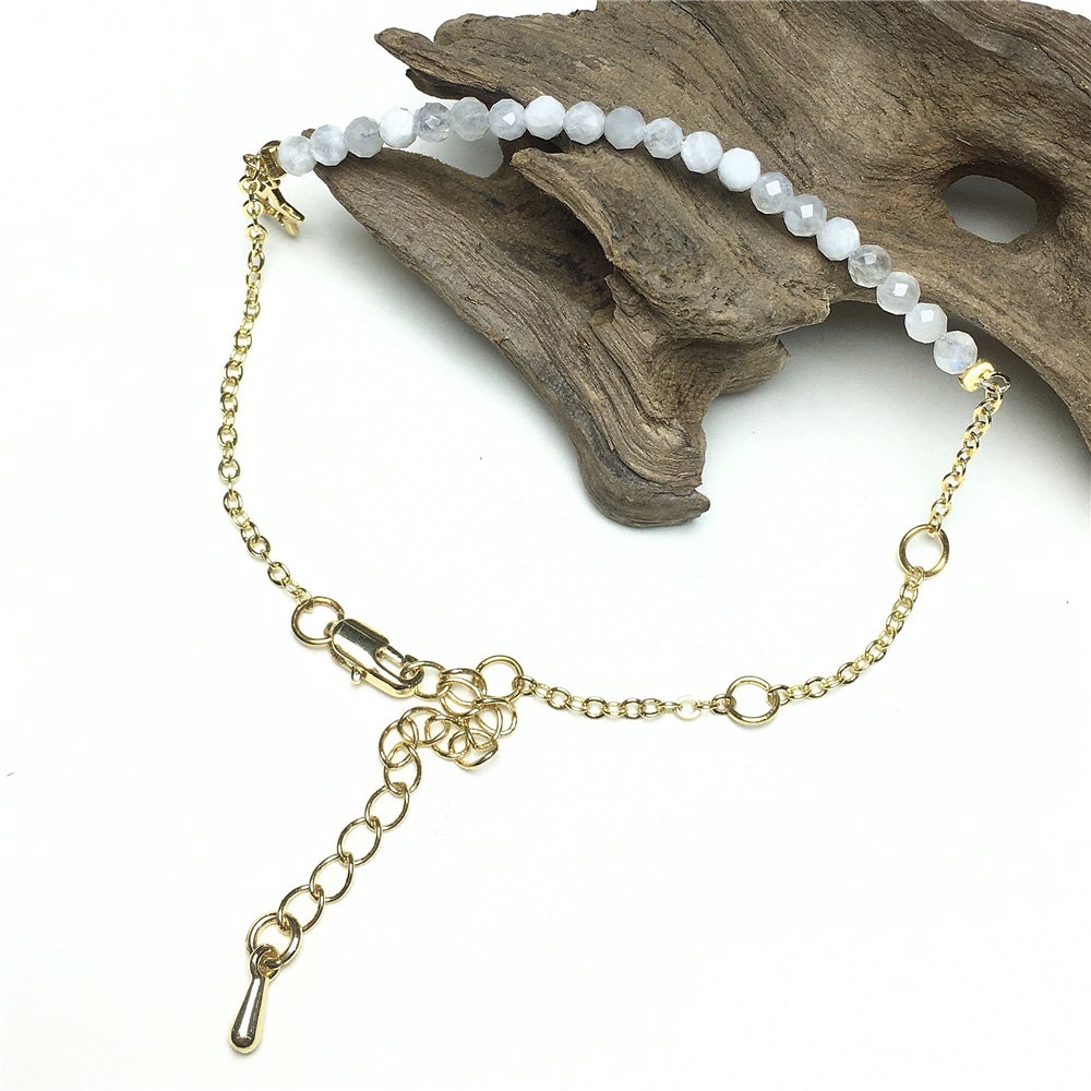 Moonstone Gemstone Adjustable Bracelet Tiny Beads Gemstone Gold Plated Chain Linked Bracelet for Women