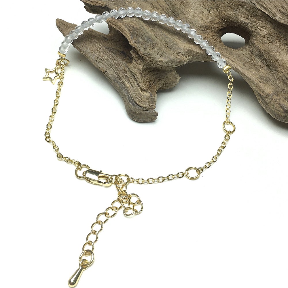 Clear Quartz Gemstone Linked Bracelet Custom Beads Adjustable Beads Stone Bracelet
