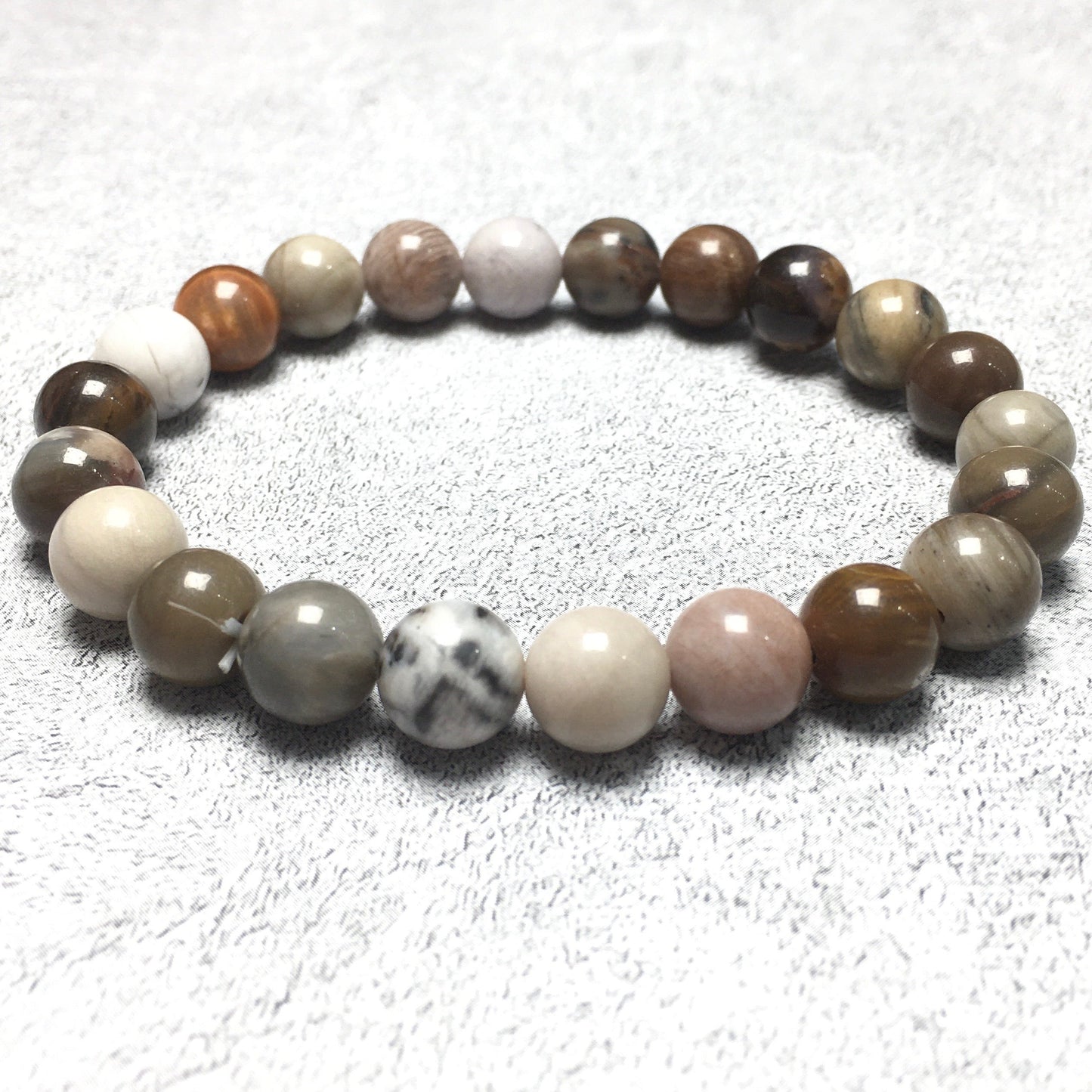 Wood Fossil Stone Gemstone Round Beaded Stone Bracelet