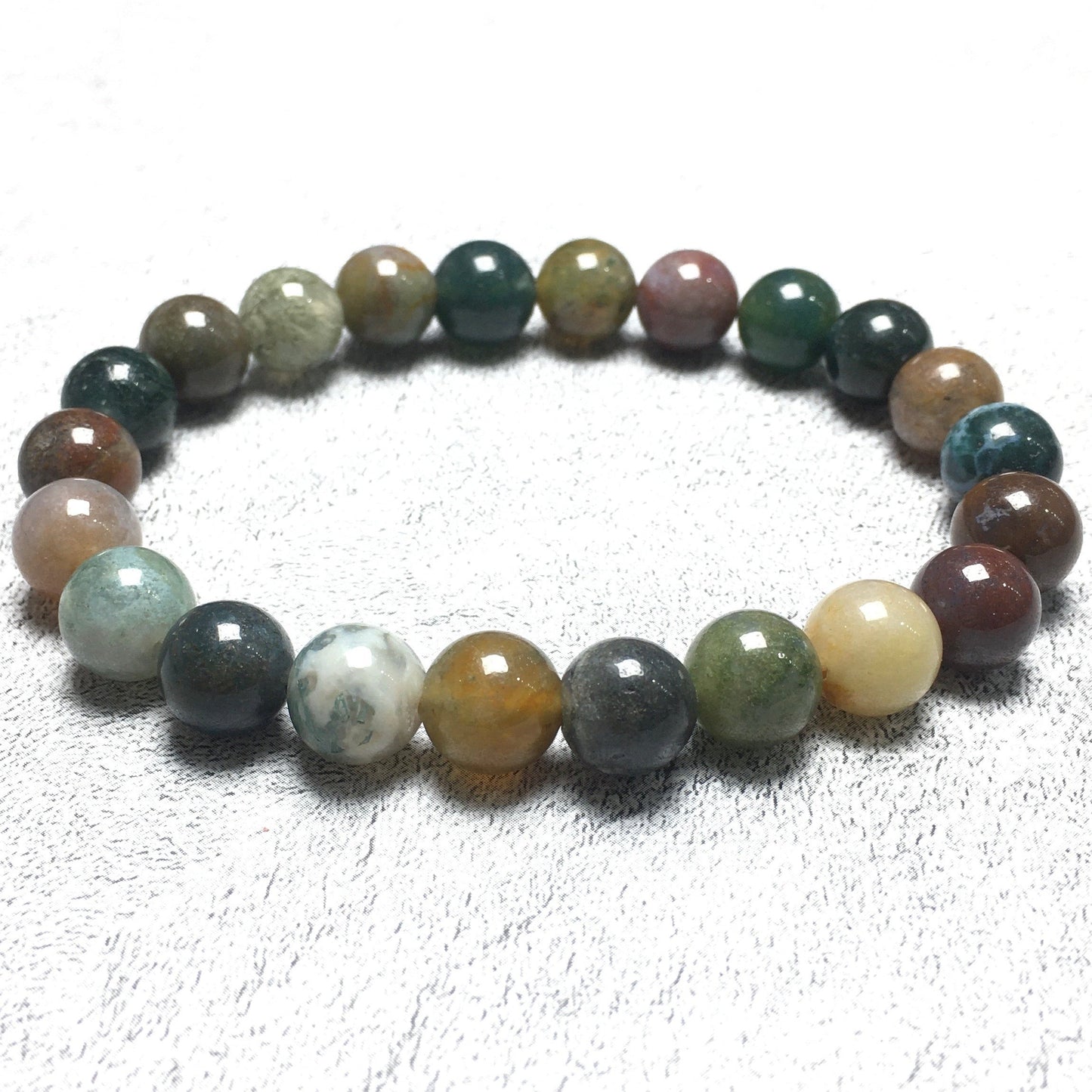 Natural Indian Agate GemstoneBeads Handmade Stretchy Bracelet