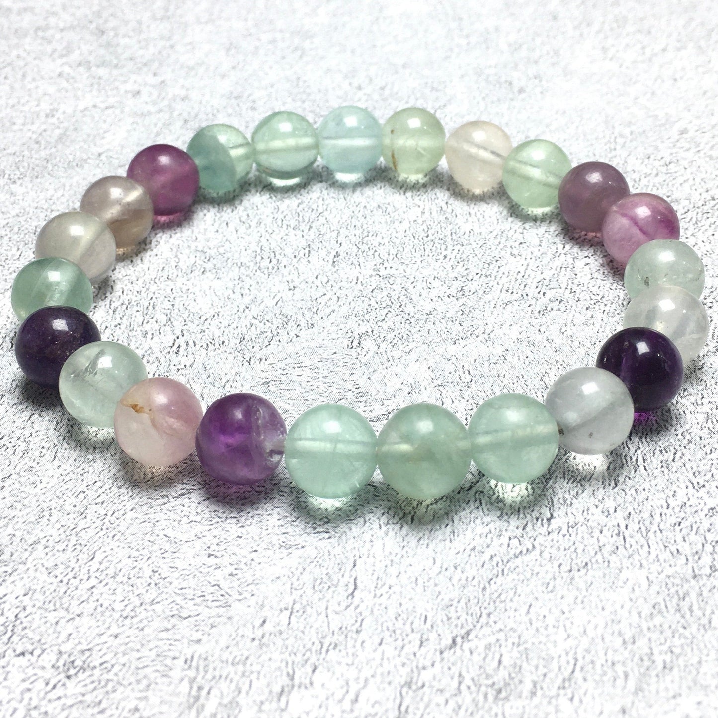 Genuine Fluorite Gemstone Round Beaded Stone Bracelet