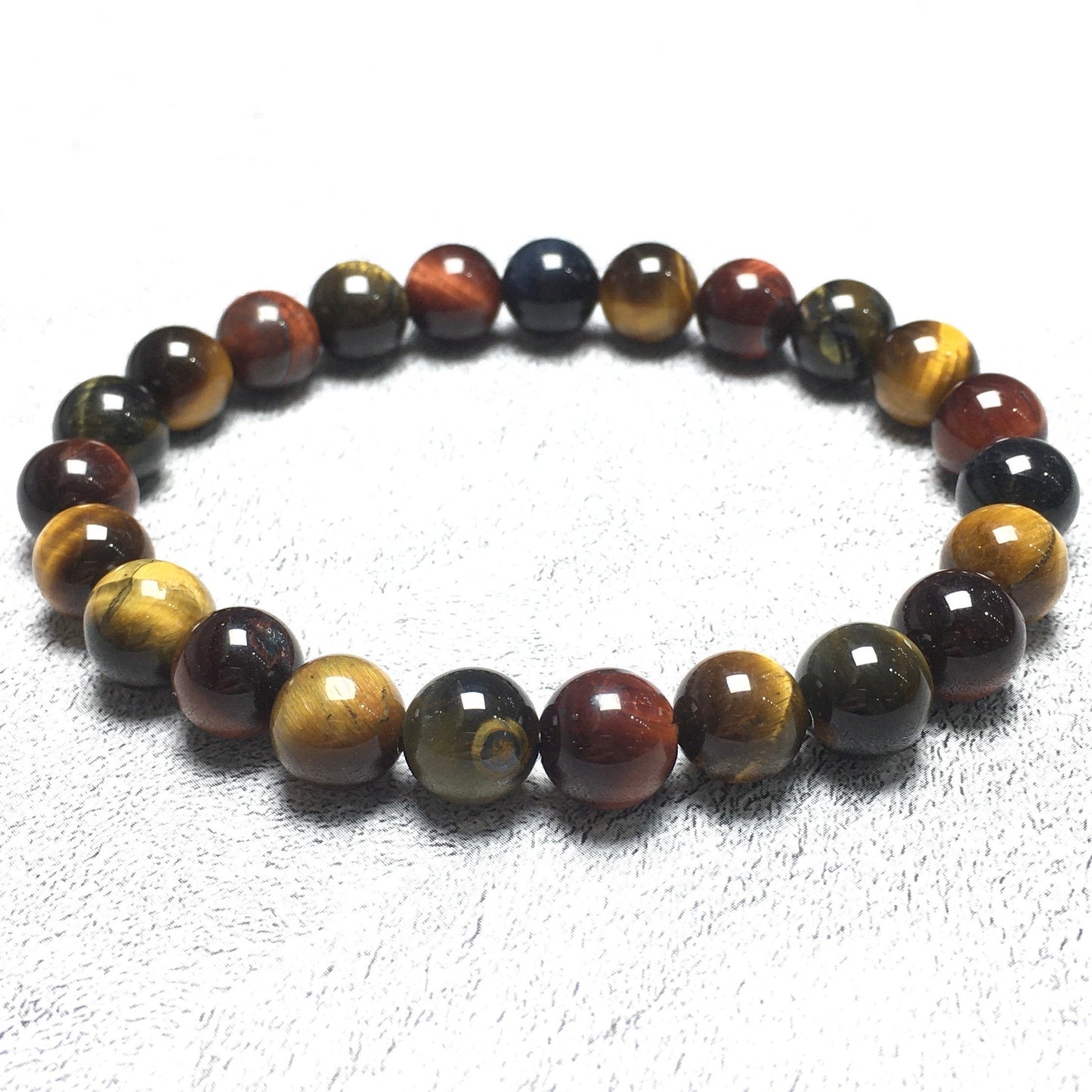 Genuine Colorful Tigereye Gemstone Round Beaded Stone Bracelet