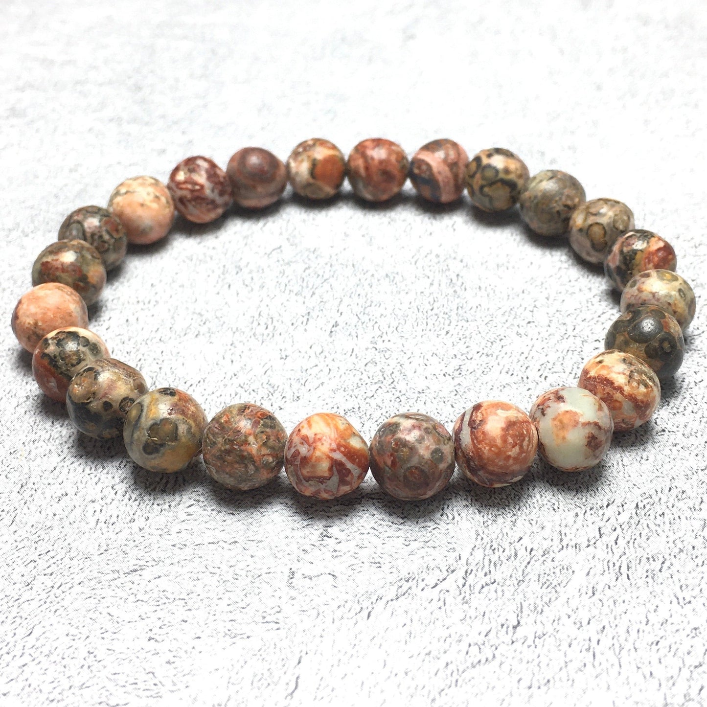Red Leopard Jasper Gemstone Round Beaded Stone Bracelet