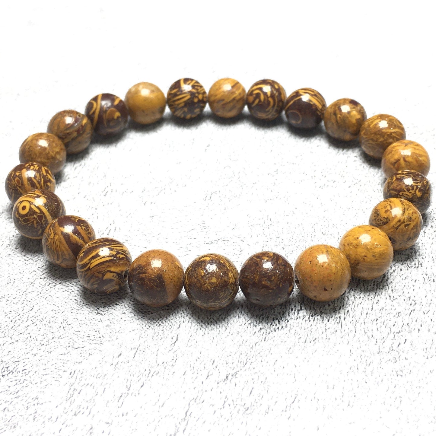 Natural Elephant Skin Jasper GemstoneBeads Handmade Stretchy Bracelet