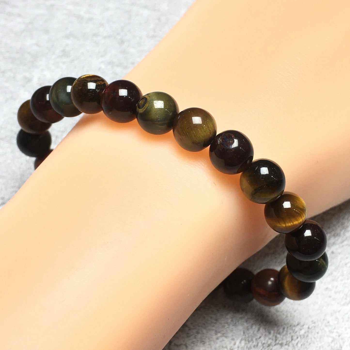 Genuine Colorful Tigereye Gemstone Round Beaded Stone Bracelet