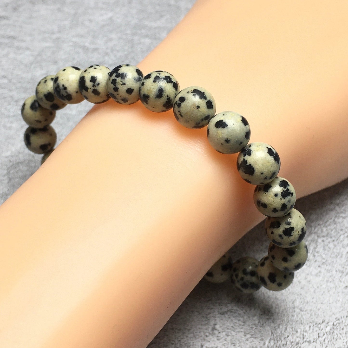 Dalmation Jasper Gemstone Round Beaded Stone Bracelet