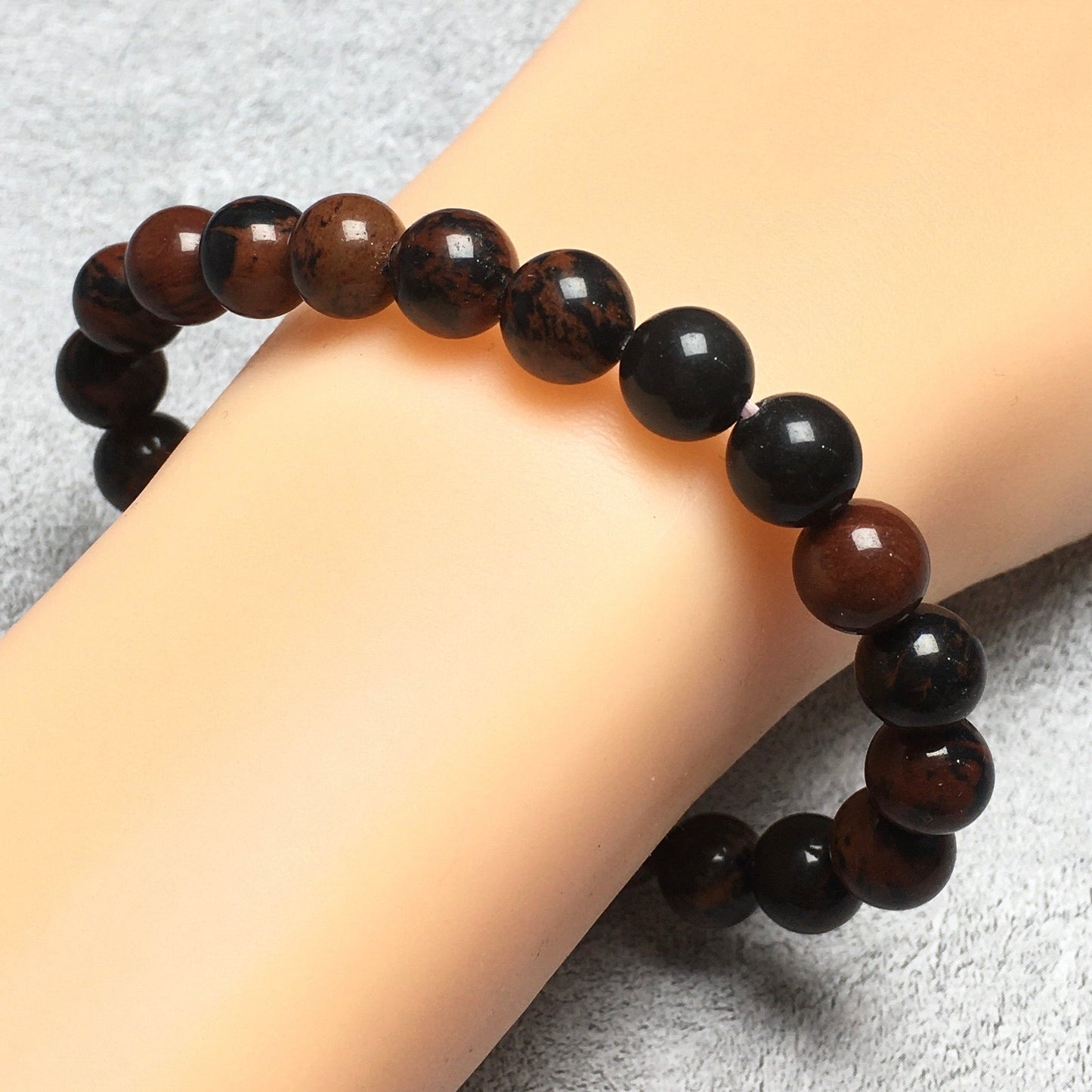 Brown Obsidian Jasper Gemstone Round Beaded Stone Bracelet