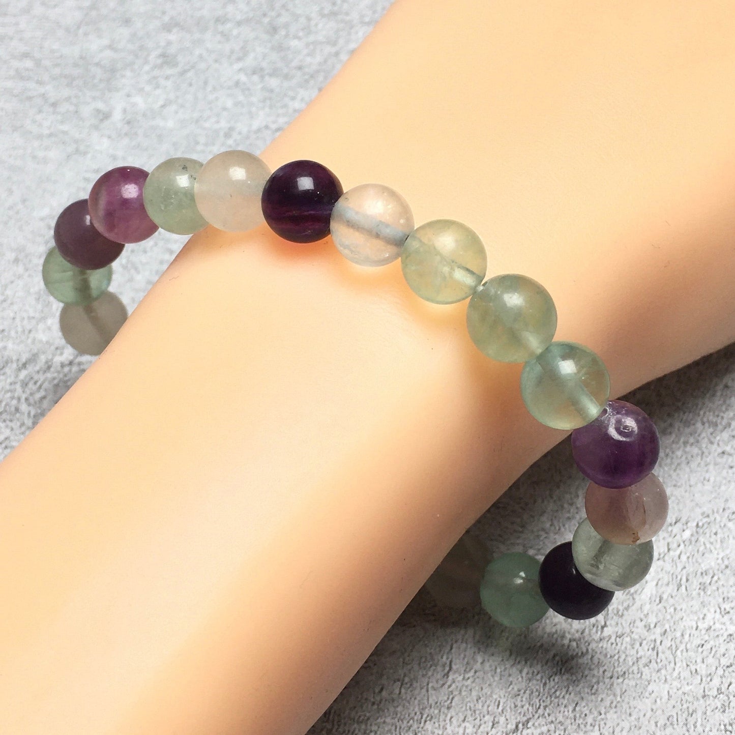 Genuine Fluorite Gemstone Round Beaded Stone Bracelet