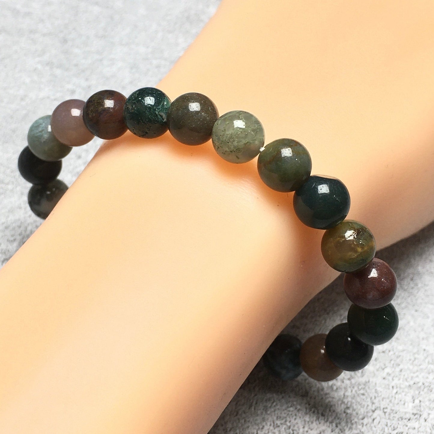 Natural Indian Agate GemstoneBeads Handmade Stretchy Bracelet