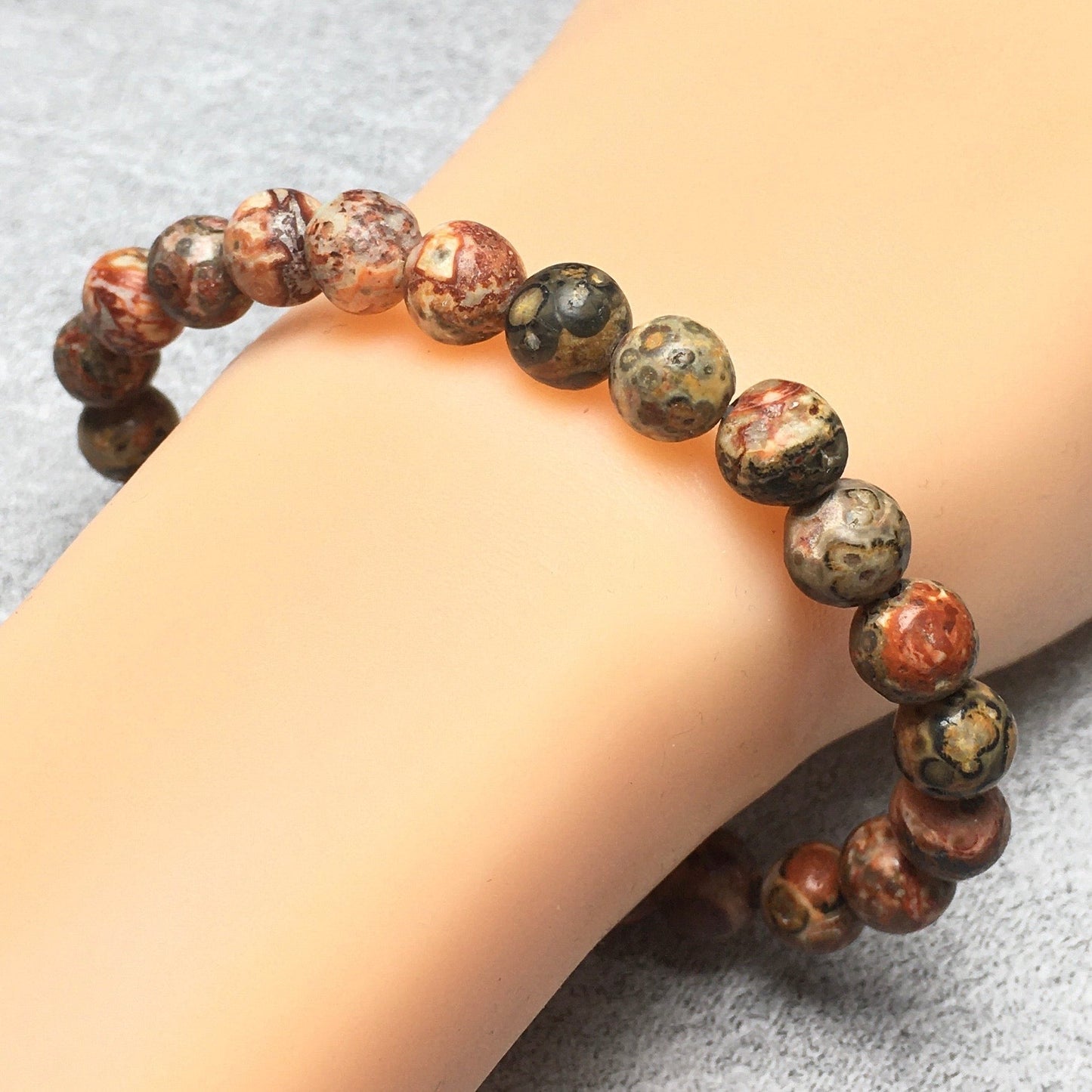 Red Leopard Jasper Gemstone Round Beaded Stone Bracelet