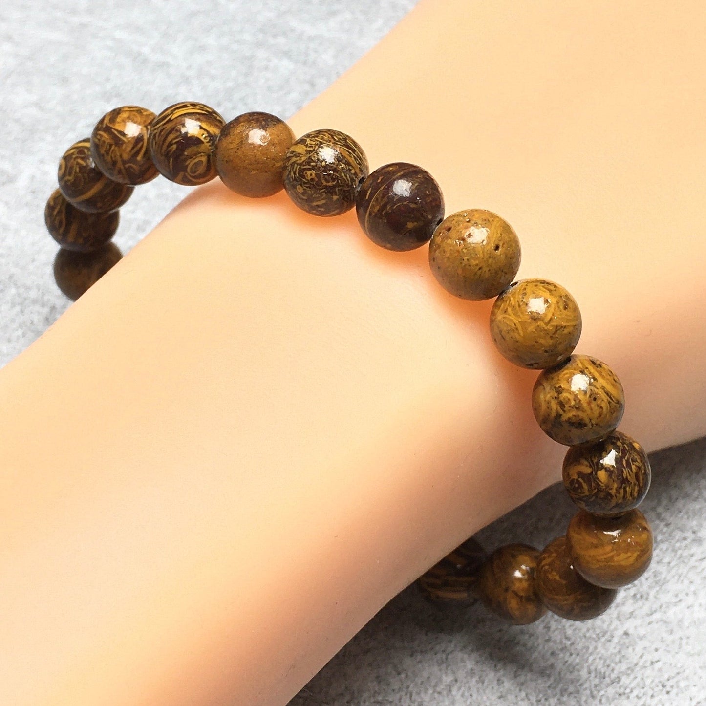 Natural Elephant Skin Jasper GemstoneBeads Handmade Stretchy Bracelet