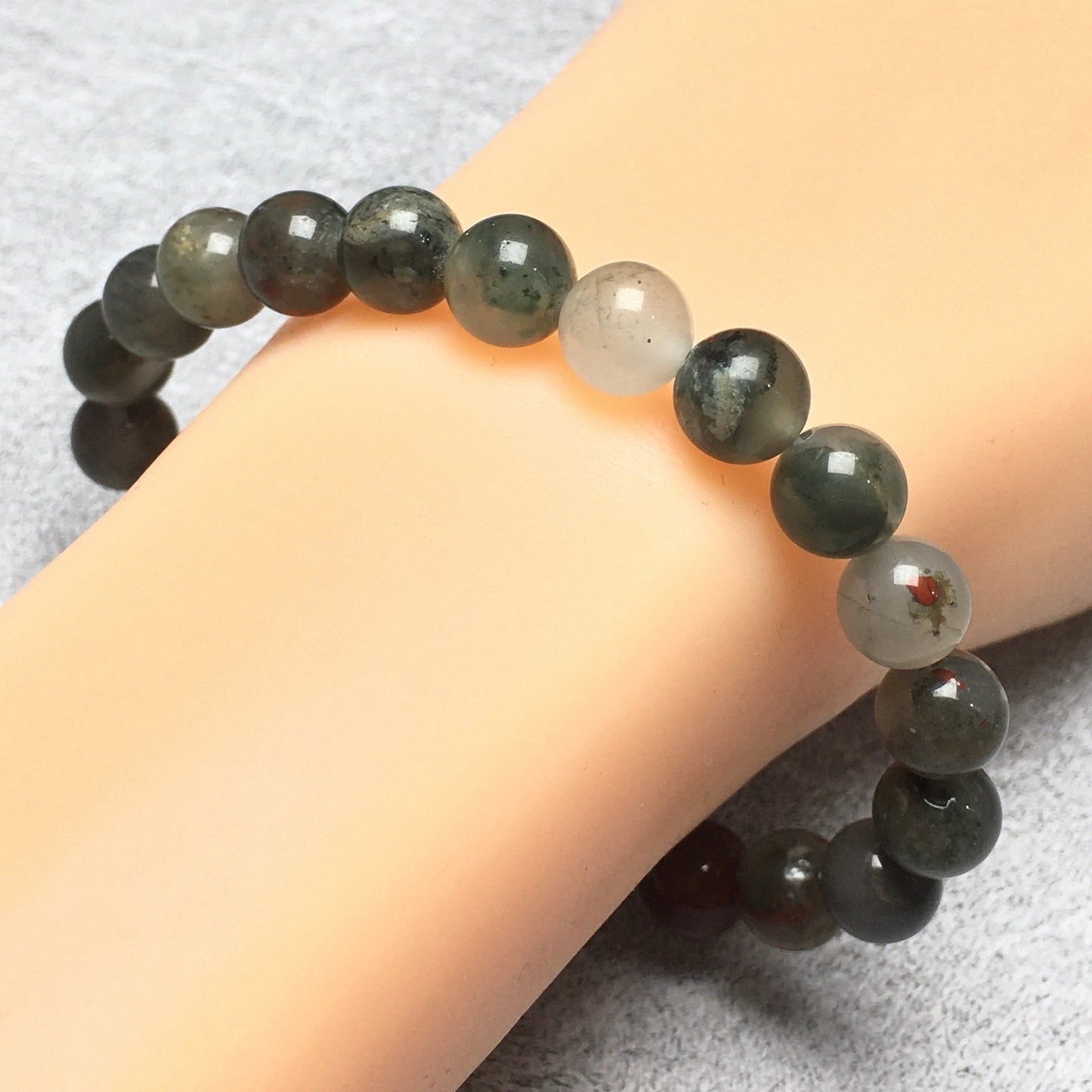Natural Blood Stone Gemstone Beads Handmade Stretchy Bracelet