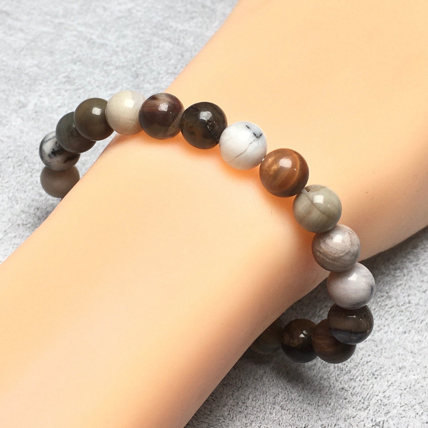 Wood Fossil Stone Gemstone Round Beaded Stone Bracelet