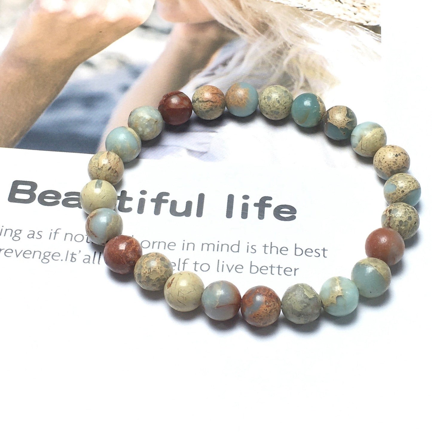 Natural Snake Skin Jasper Gemstone Beads Handmade Stretchy Bracelet