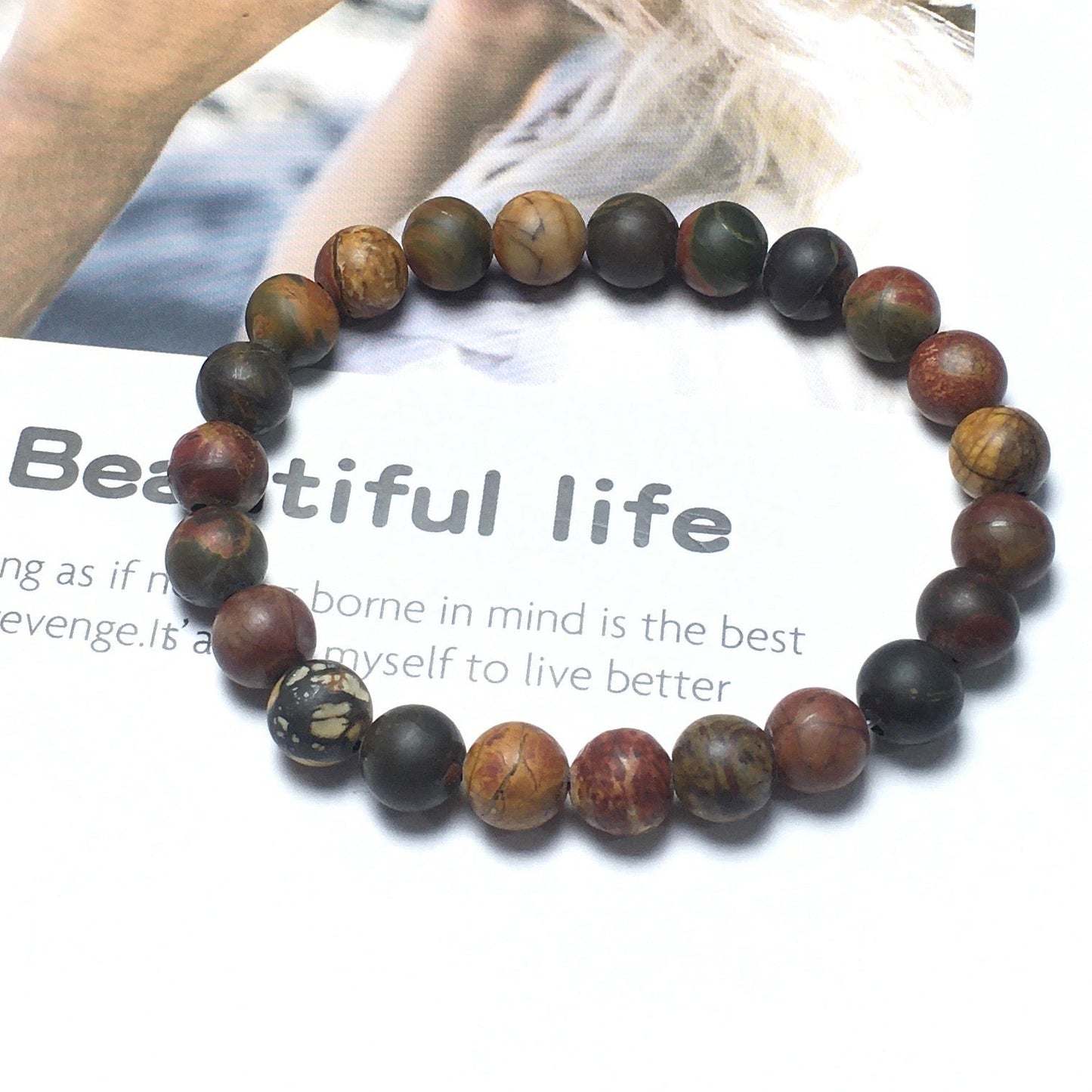 Natural Picasso Jasper Gemstone Beads Handmade Stretchy Bracelet