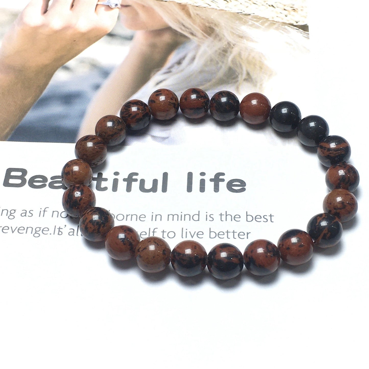 Brown Obsidian Jasper Gemstone Round Beaded Stone Bracelet