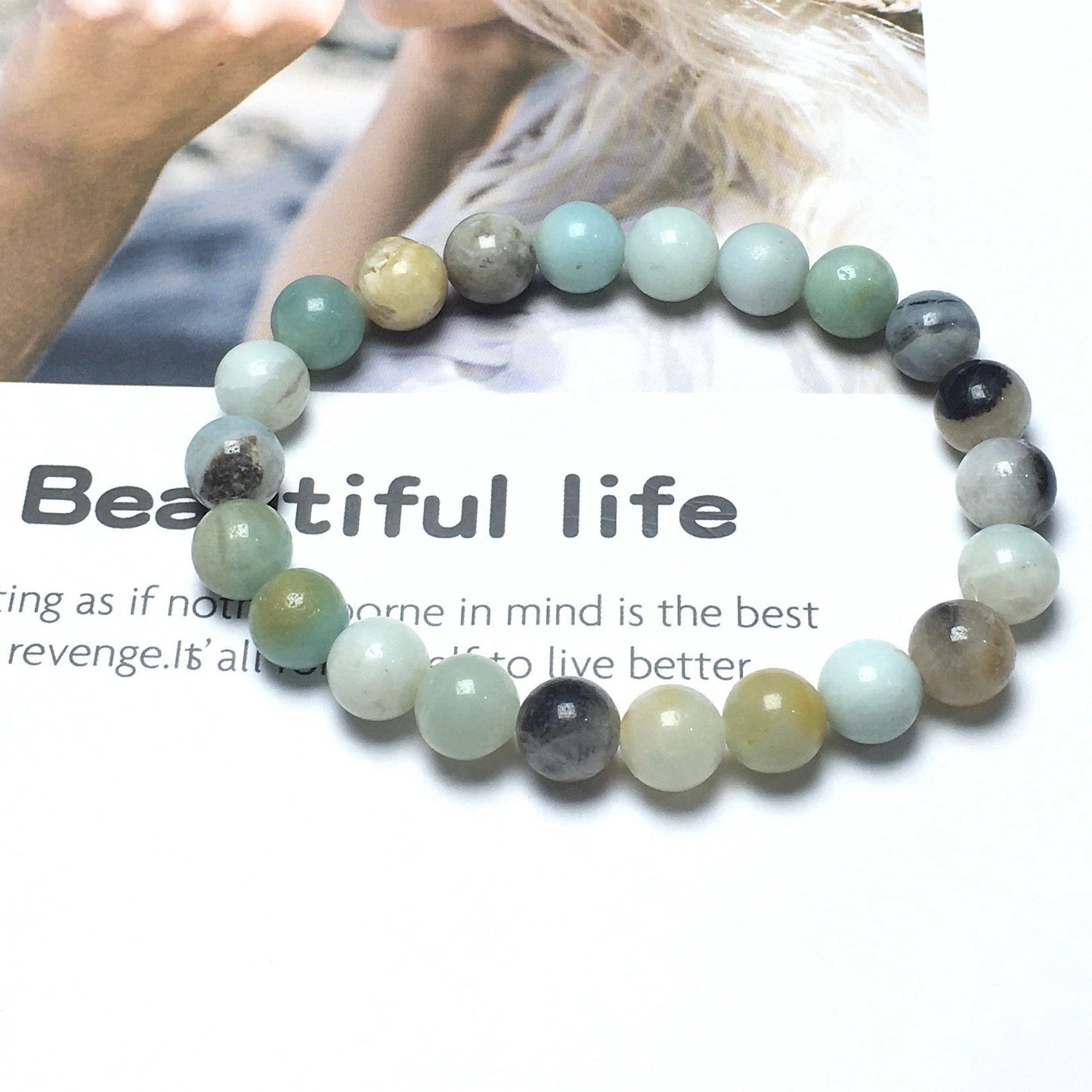 Genuine Amazonite Gemstone Round Beaded Stone Bracelet