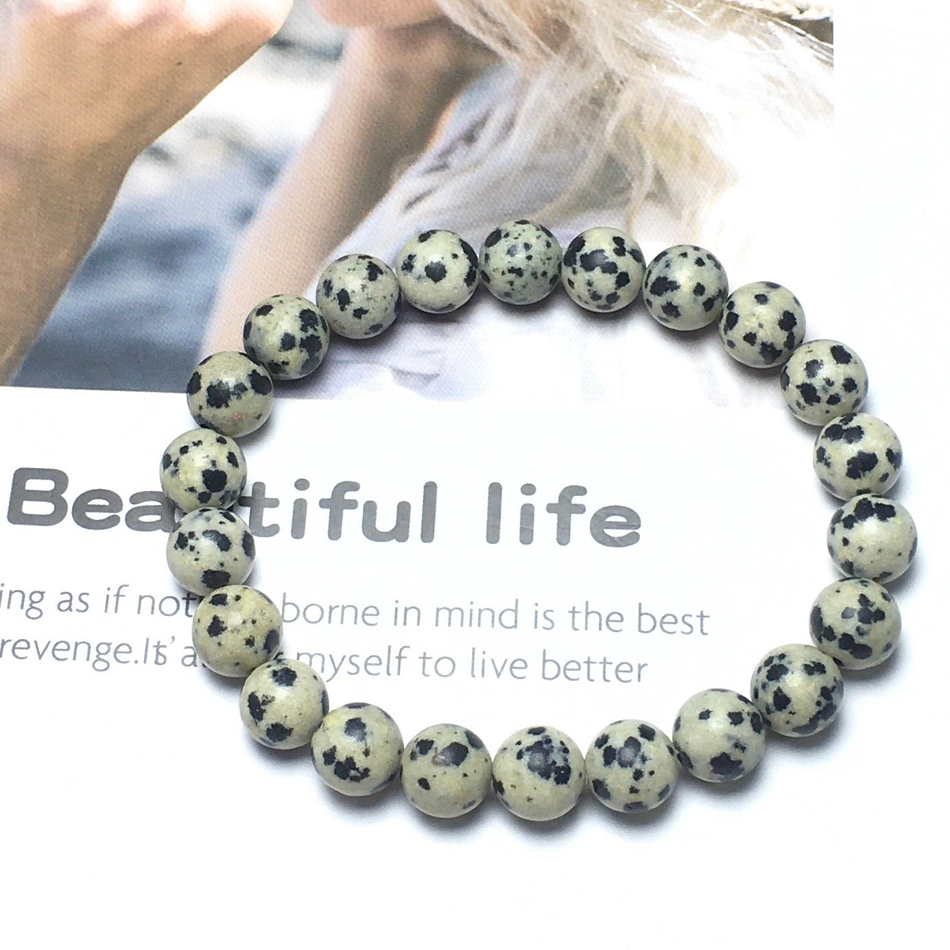 Dalmation Jasper Gemstone Round Beaded Stone Bracelet
