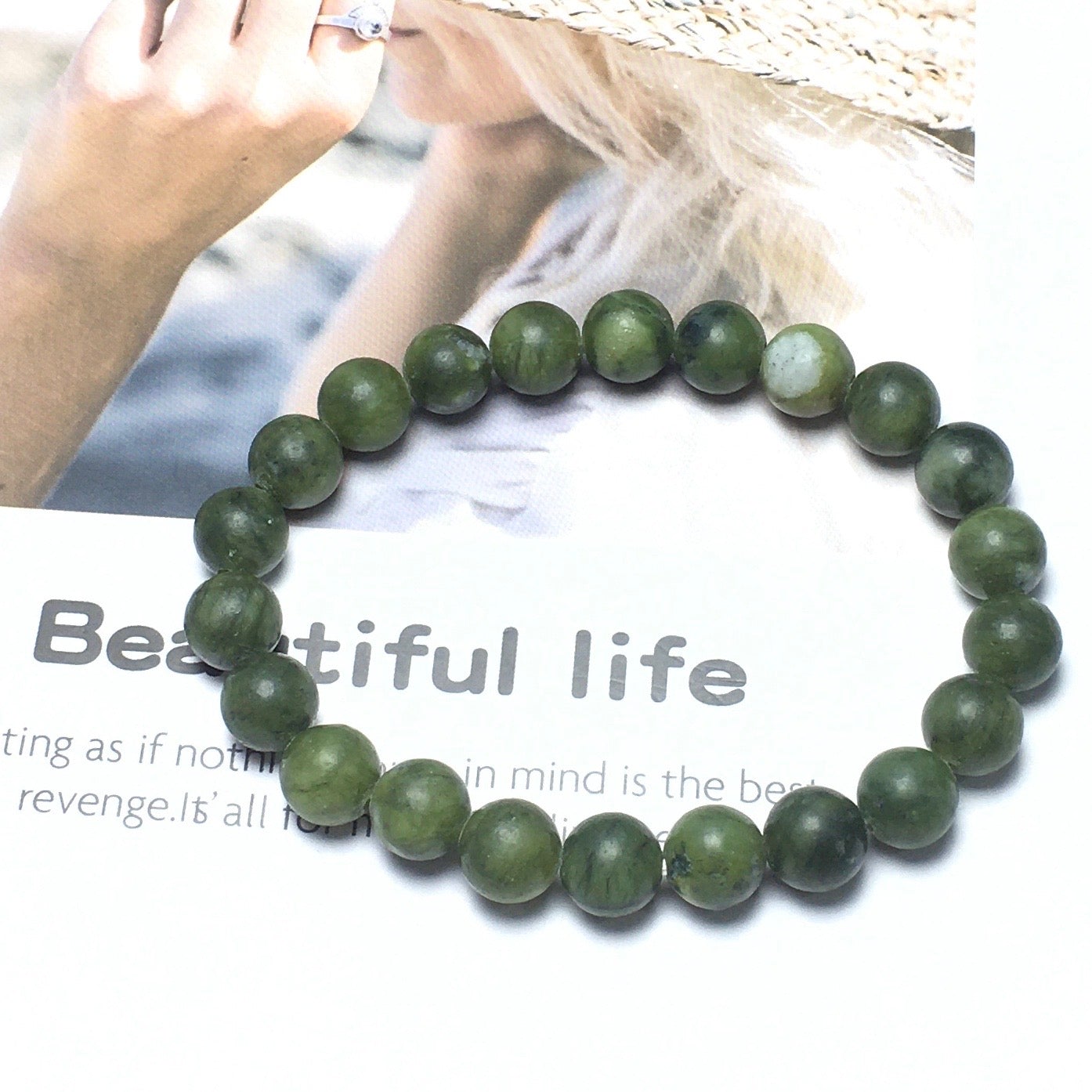 Green Jade Gemstone Round Beaded Stone Bracelet