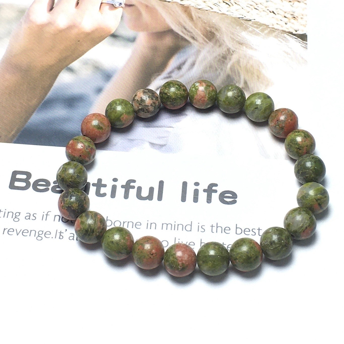 Unakite Gemstone Round Beaded Stone Bracelet