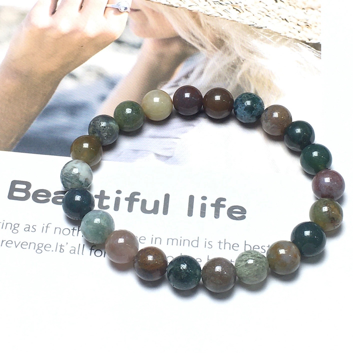 Natural Indian Agate GemstoneBeads Handmade Stretchy Bracelet