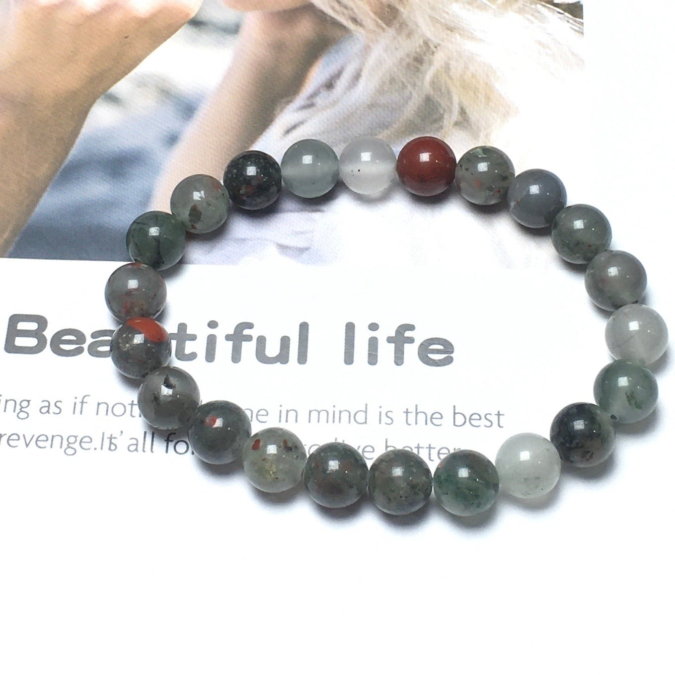 Natural Blood Stone Gemstone Beads Handmade Stretchy Bracelet