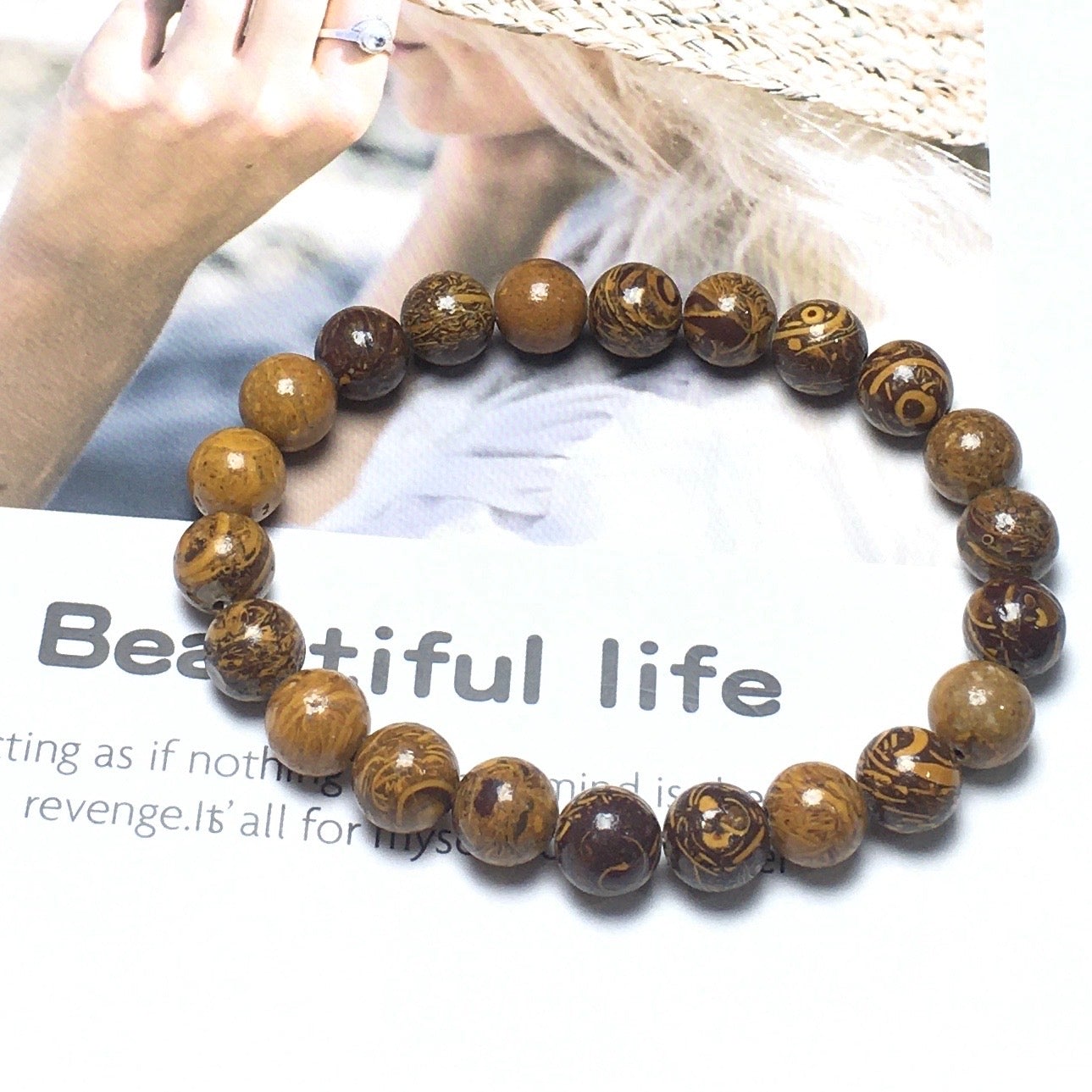 Natural Elephant Skin Jasper GemstoneBeads Handmade Stretchy Bracelet