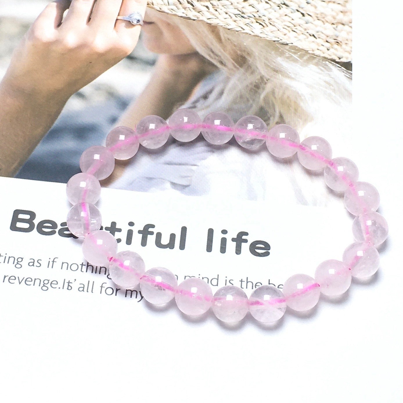 Genuine Rose Quartz Gemstone Round Beaded Stone Bracelet
