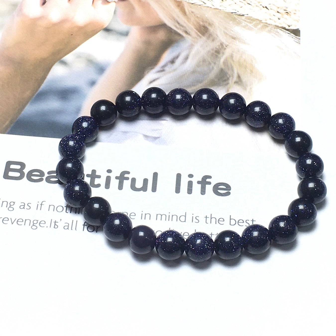Blue Sand Stone Gemstone Round Beaded Stone Bracelet