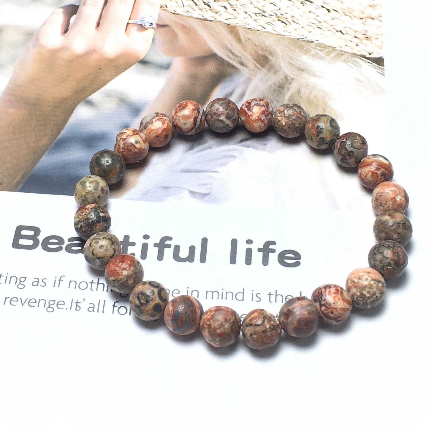 Red Leopard Jasper Gemstone Round Beaded Stone Bracelet